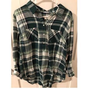 Merona Green Plaid Button Up Flannel : Large
